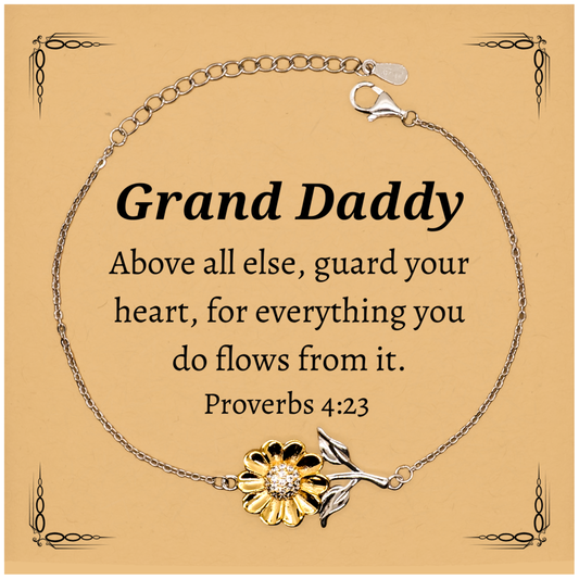 Grand Daddy Sunflower Bracelet Inspirational Gift For Fathers Day, Christmas, Birthday, Guard Your Heart Engraved Jewelry