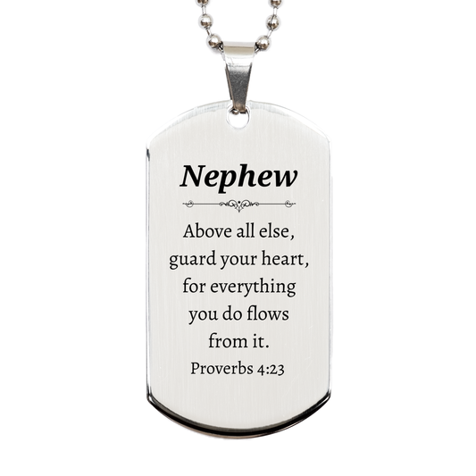 silver dog tag nephew gift engraved proverbs 4 23 heartfelt inspirational memorial jewelry for birthday graduation veterans day