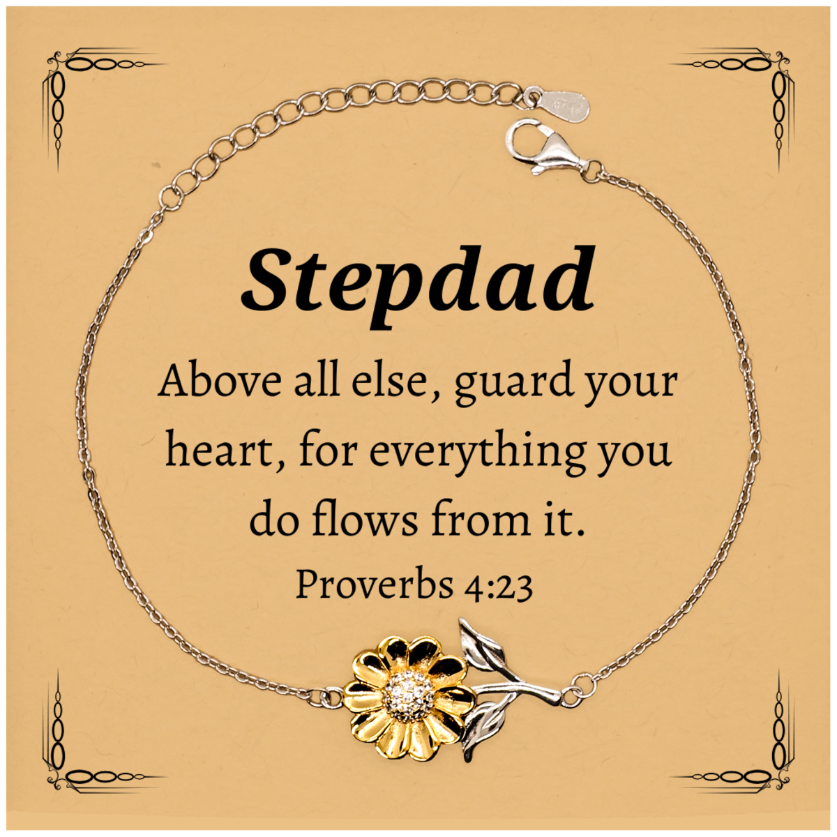 Stepdad Sunflower Bracelet - Guard Your Heart, Proverbs 4:23 Inspirational Gift for Stepdad on Birthday, Christmas, Holidays, Fathers Day