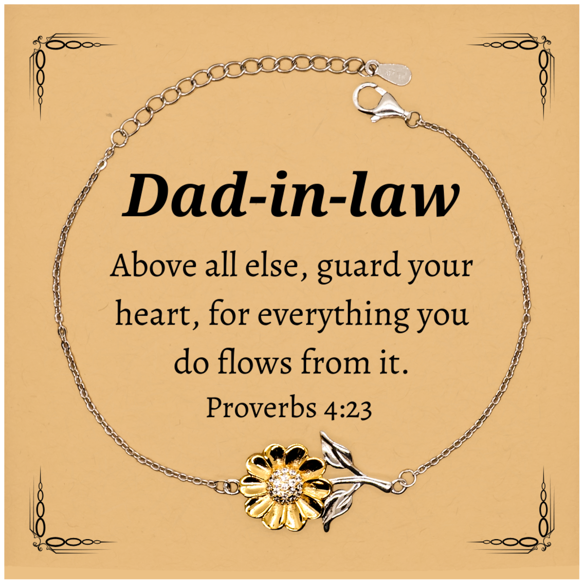 Sunflower Bracelet for Dad-in-law: Guard Your Heart Engraved Inspirational Gift for Birthday, Christmas, and Holidays