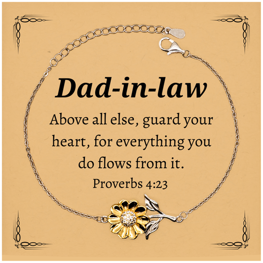 Sunflower Bracelet for Dad-in-law: Guard Your Heart Engraved Inspirational Gift for Birthday, Christmas, and Holidays