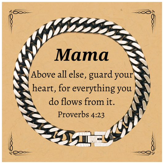 Pulsera de eslabones cubanos para mamá grabada con Proverbios 4:23. Regalo inspirador para su cumpleaños, Navidad, graduación y Día de la Madre.