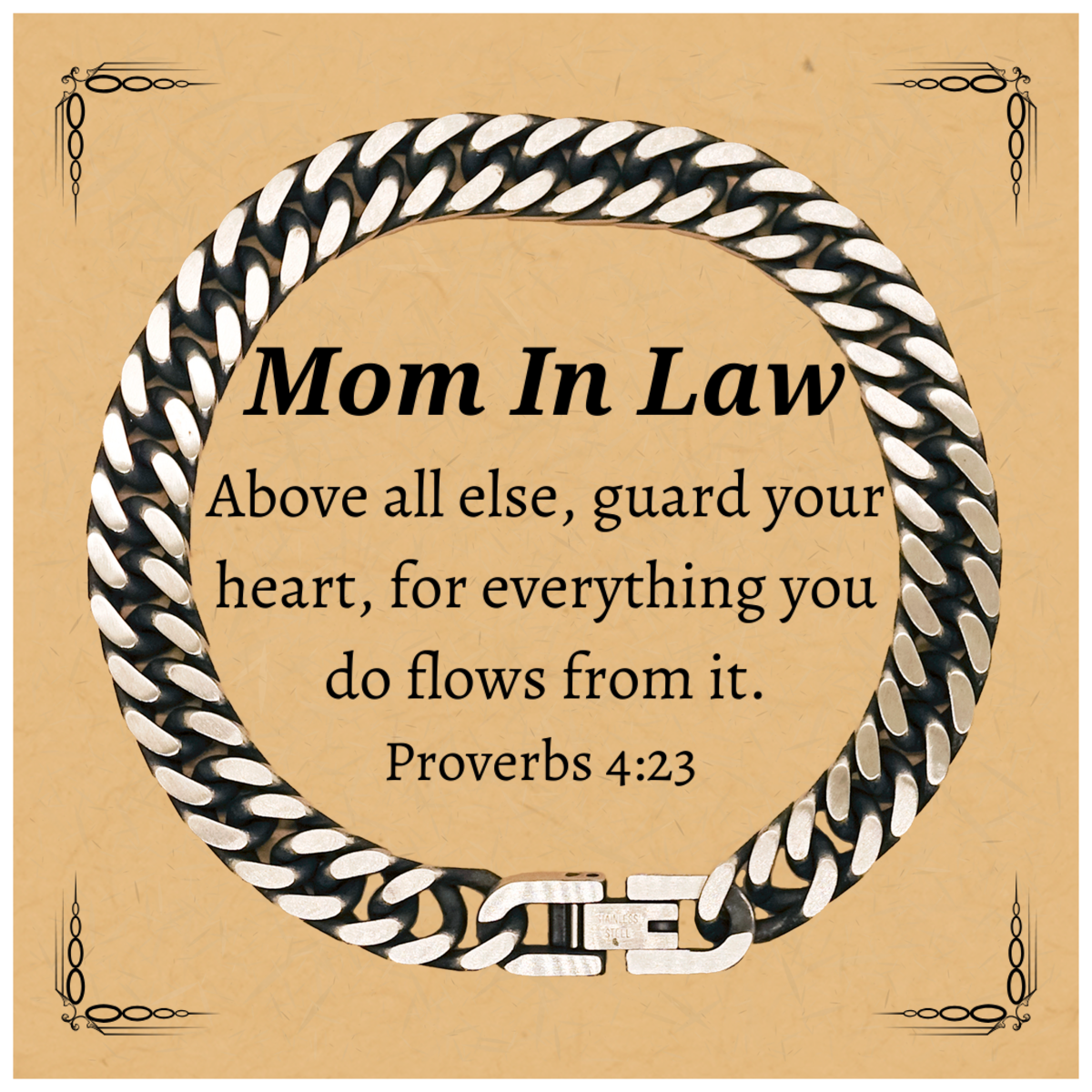 Mom In Law Cuban Link Chain Bracelet - A Unique Gift for Mothers Day, Birthday, Christmas, and More with Engraved Proverbs 4:23