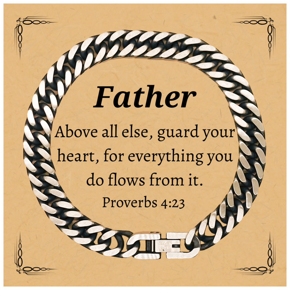 Father Cuban Link Chain Bracelet Engraved Proverbs 4:23 Gifts for Dad on Birthday, Christmas, and Graduation - Inspirational Fathers Day Jewelry