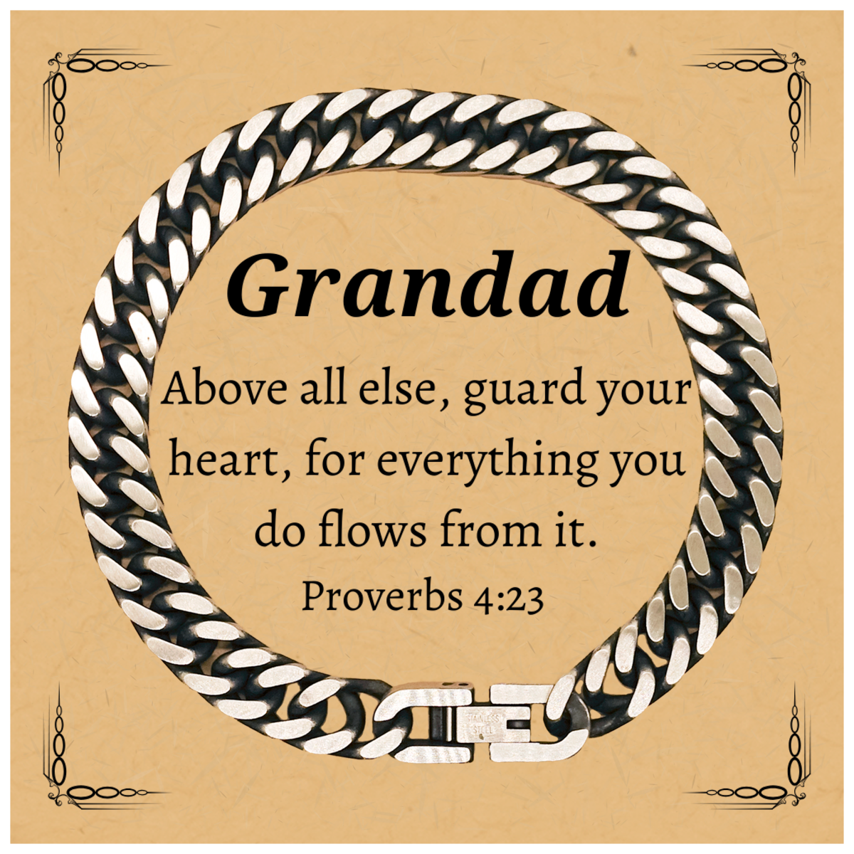 Guard Your Heart Grandad Cuban Link Chain Bracelet Inspirational Gift for Birthday and Christmas