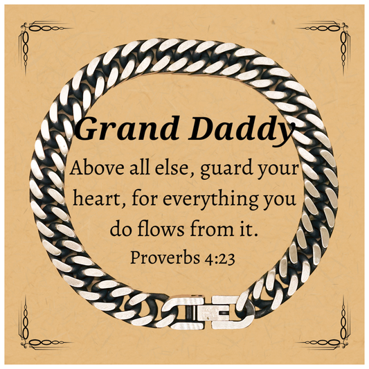 Grand Daddy Cuban Link Chain Bracelet - Inspirational Jewelry for Him, Fathers Day Gift, Guardian of Heart, Proverbs 4:23