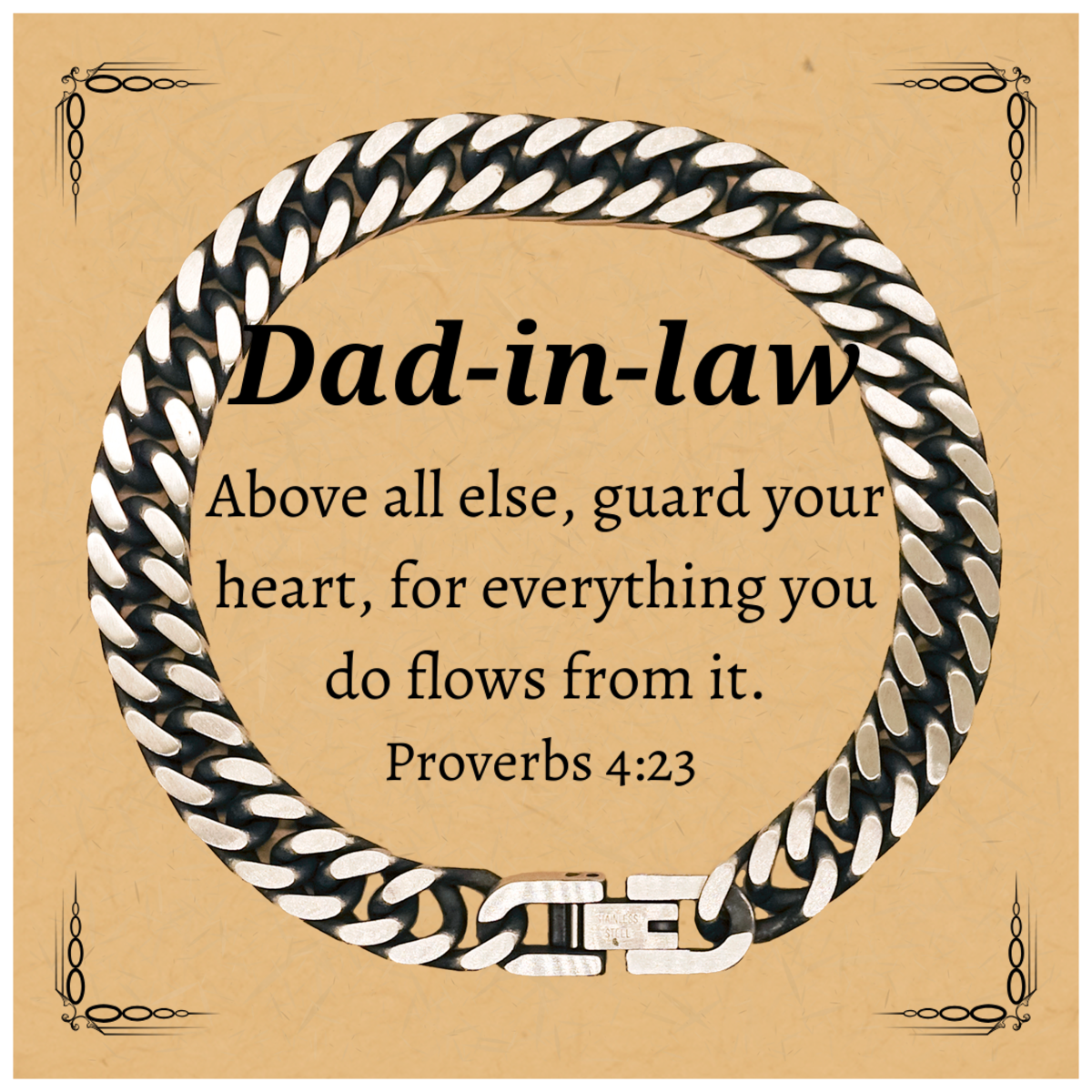 Engraved Cuban Link Chain Bracelet Dad-in-law Gift - Guard Your Heart Inspirational Jewelry for Birthday Christmas Graduation