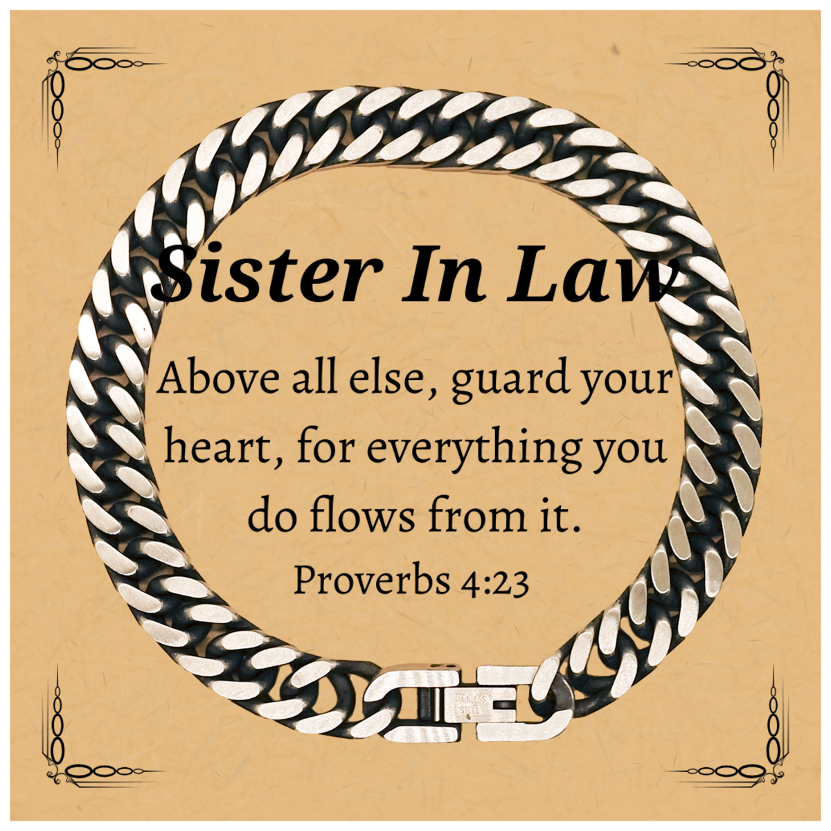 Unique Cuban Link Chain Bracelet for Sister In Law: Above all else, guard your heart, for everything you do flows from it. Proverbs 4:23 - Inspirational Gift for Birthday, Christmas, Graduation, and Easter