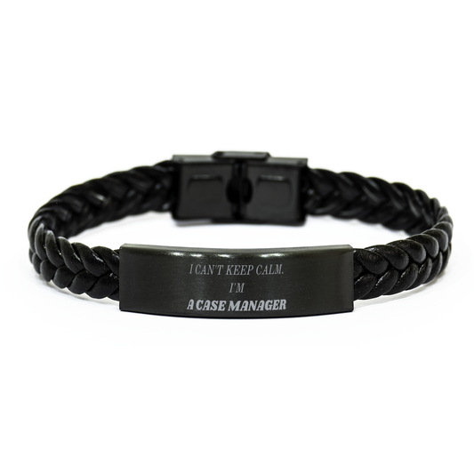 Pulsera de cuero trenzada grabada de Case Manager: No puedo mantener la calma, soy un Case Manager. Regalo inspirador para cumpleaños, días festivos, Navidad, graduación. Refuerzo de confianza para Case Manager.