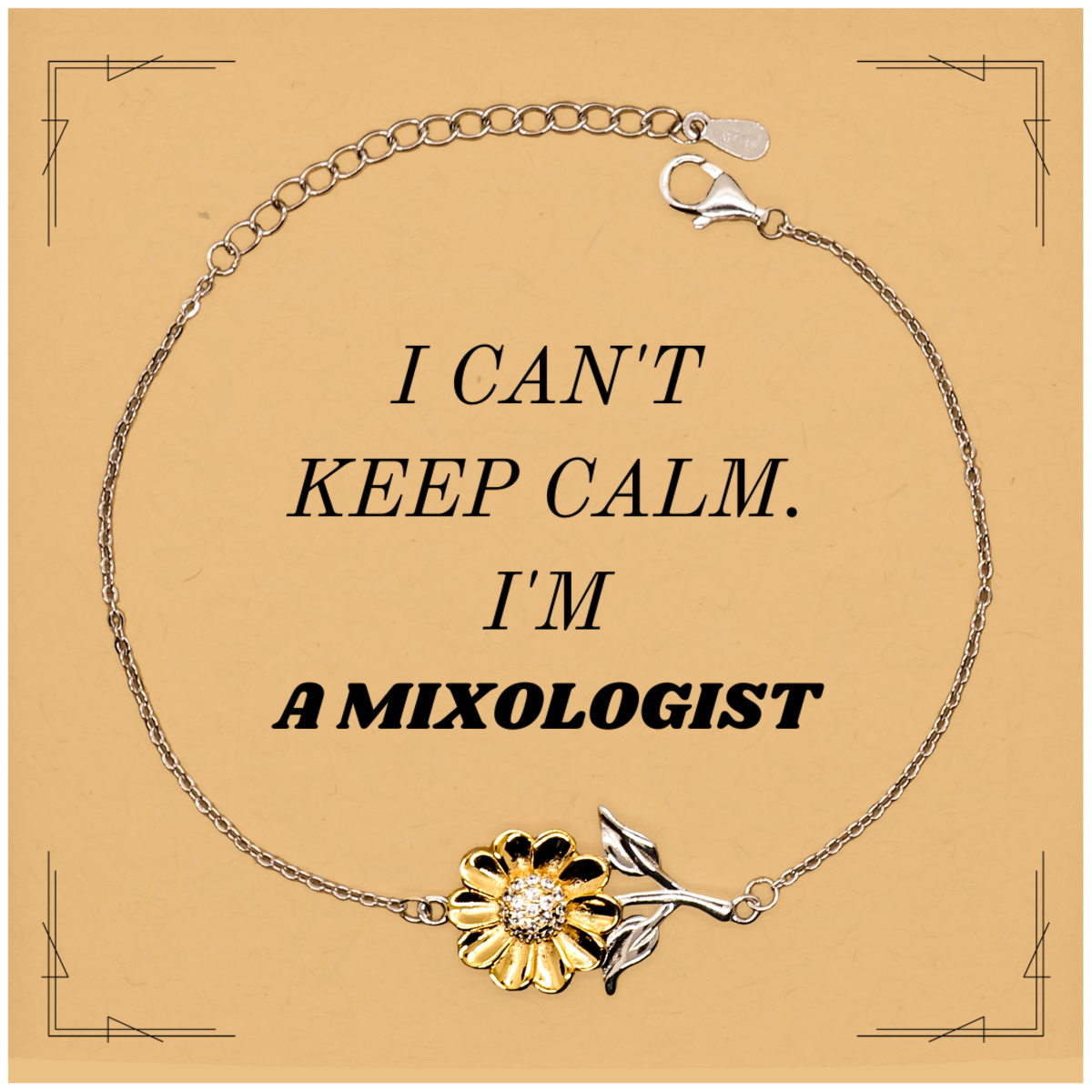 Mixologist Sunflower Bracelet - Unique Engraved Gift for Cocktail Lovers, I Cant Keep Calm