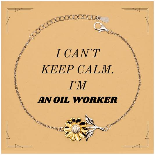 Oil Worker Engraved Sunflower Bracelet - Perfect Gift for Birthday, Christmas, Graduation, Veterans Day - I Cant Keep Calm, Im an Oil Worker