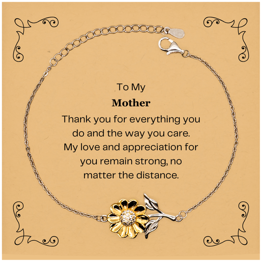 Mother Sunflower Bracelet - My Love and Appreciation Remain Strong, Engraved Gift for Mothers Day, Birthday, and Holidays, Unique and Inspirational Jewelry to Show Gratitude and Love for Mom