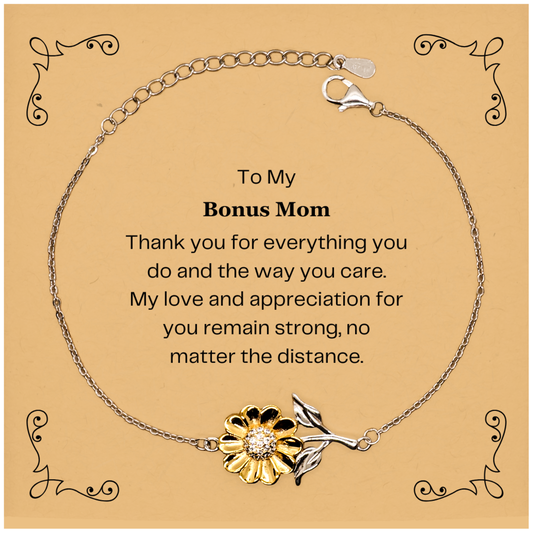 Bonus Mom Sunflower Bracelet - My Love & Appreciation Engraved Gift for Mothers Day, Christmas, Birthday - Unique Jewelry for Bonus Mom - Express Gratitude & Love