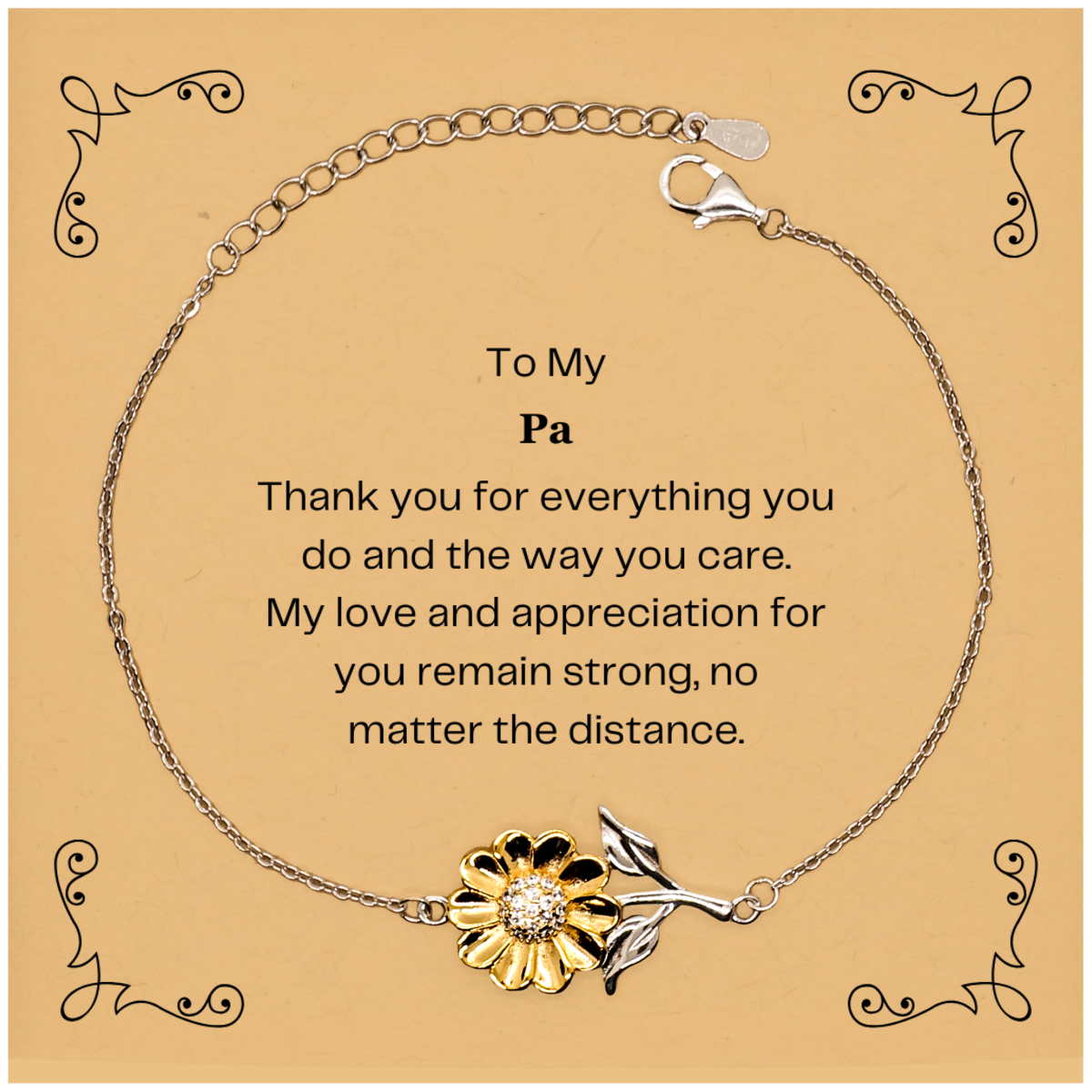 Sunflower Bracelet for Pa - My Love and Appreciation for You Remain Strong, Holidays, Veterans Day, Unique Engraved Gift for Him