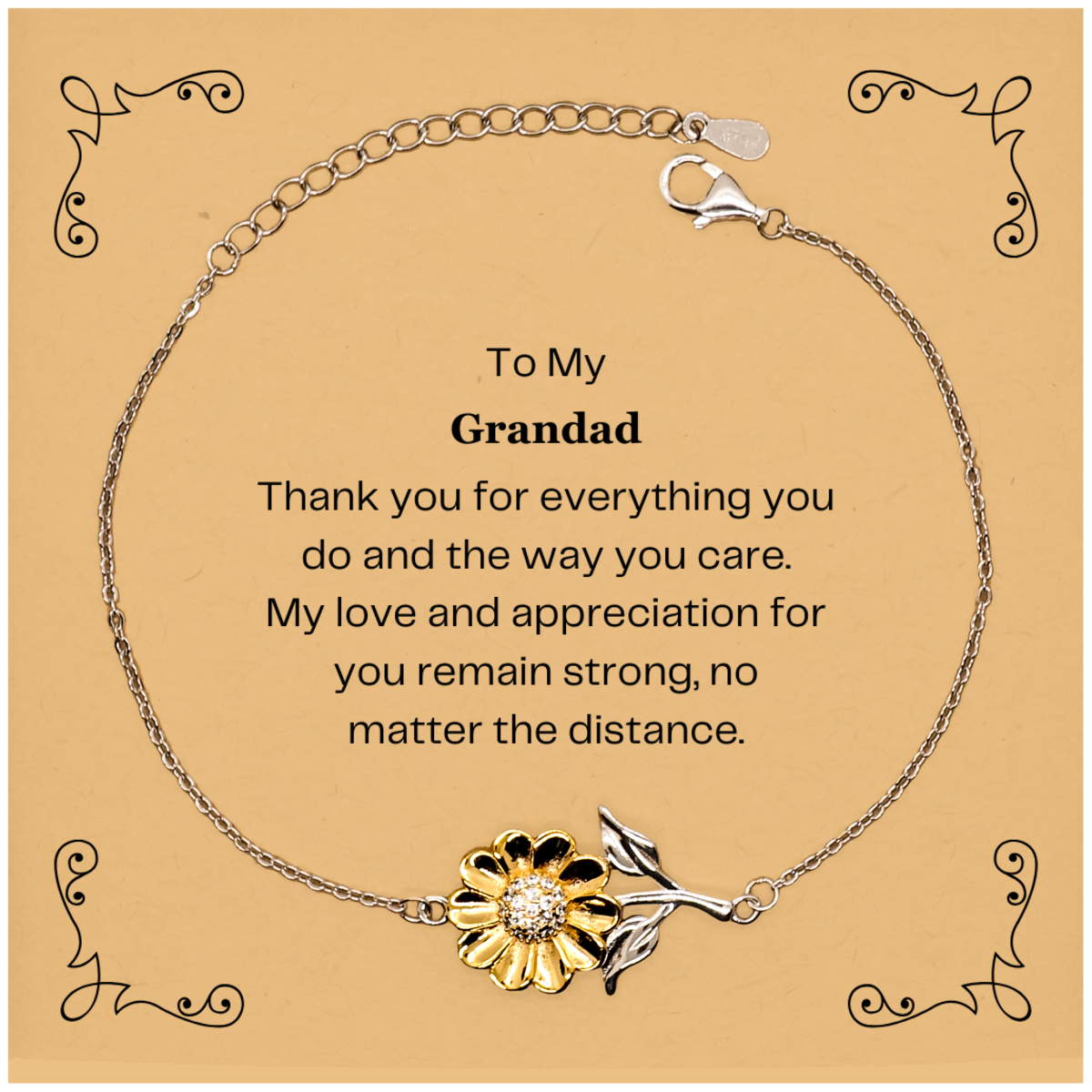 Sunflower Bracelet Grandad Gift - My Love & Appreciation Always Strong, Birthday Christmas Easter Jewelry for Grandad