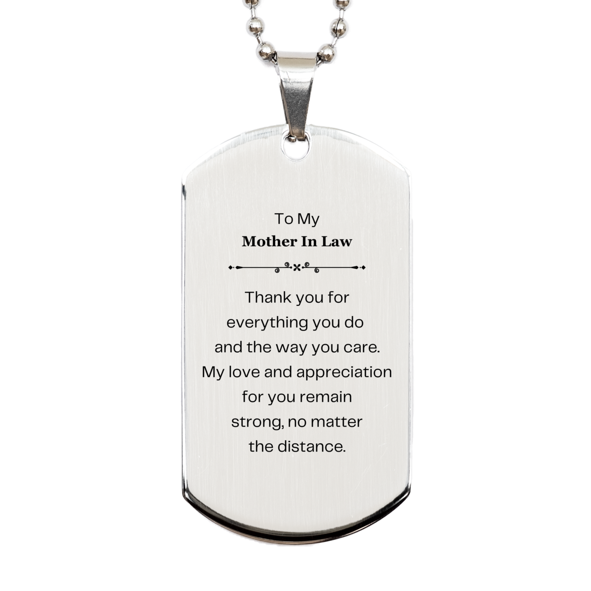 Mother In Law Engraved Silver Dog Tag - Thank You for Your Love and Care, Appreciation & Gratitude for Birthday Gift