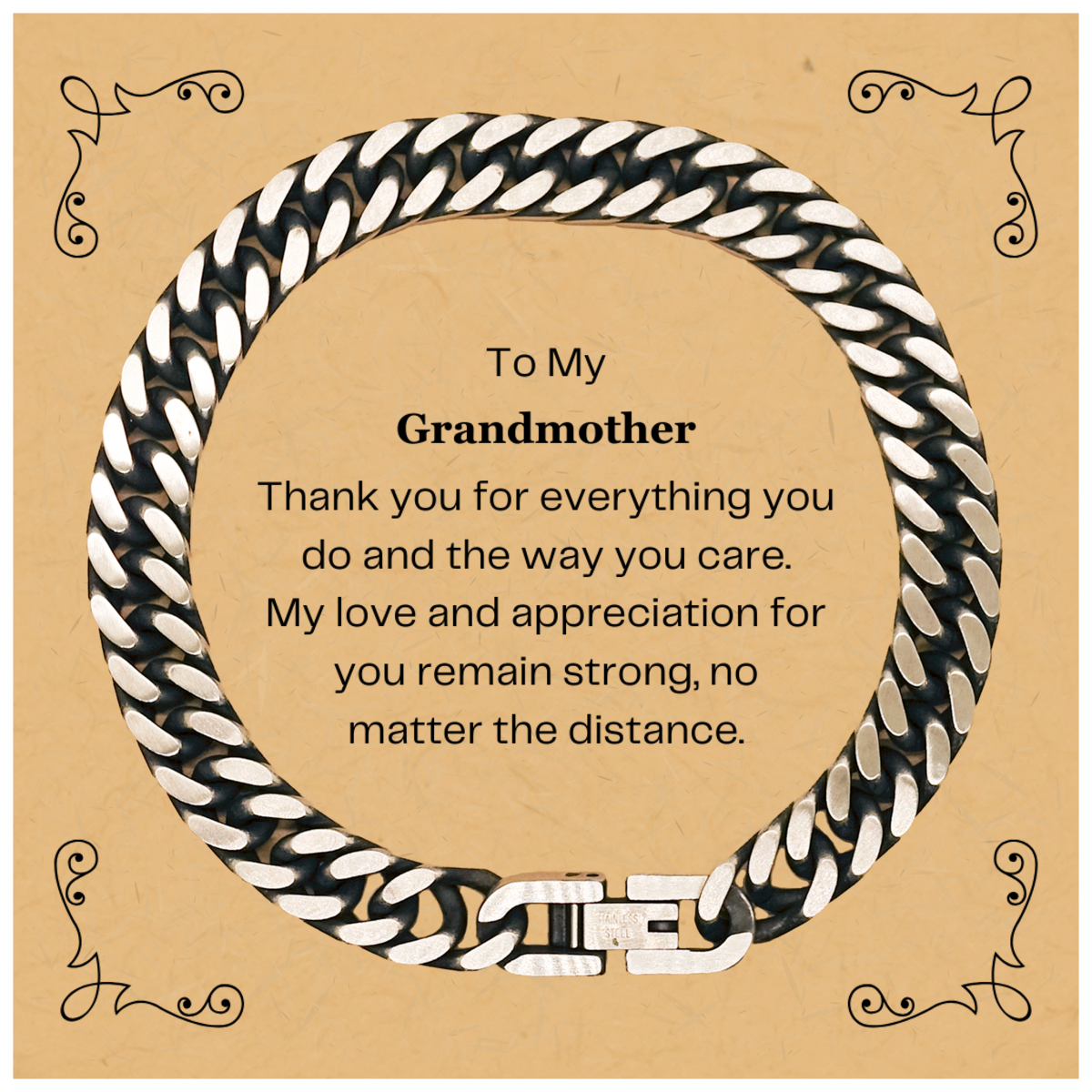 Grandmother Cuban Link Chain Bracelet - My Love and Appreciation Engraved Gift for Mothers Day, Christmas, Birthday - Unique and Meaningful Token of Gratitude and Love for Grandma