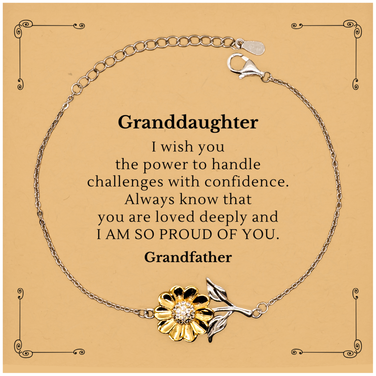 Granddaughter Sunflower Bracelet - Engraved Grandfathers Love and Pride for Birthday, Graduation, and Holidays - Unique Inspirational Gift for Confidence