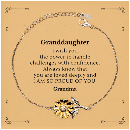 Granddaughter Sunflower Bracelet, Engraved with Love and Confidence for Birthday and Graduation Gifts from Grandma