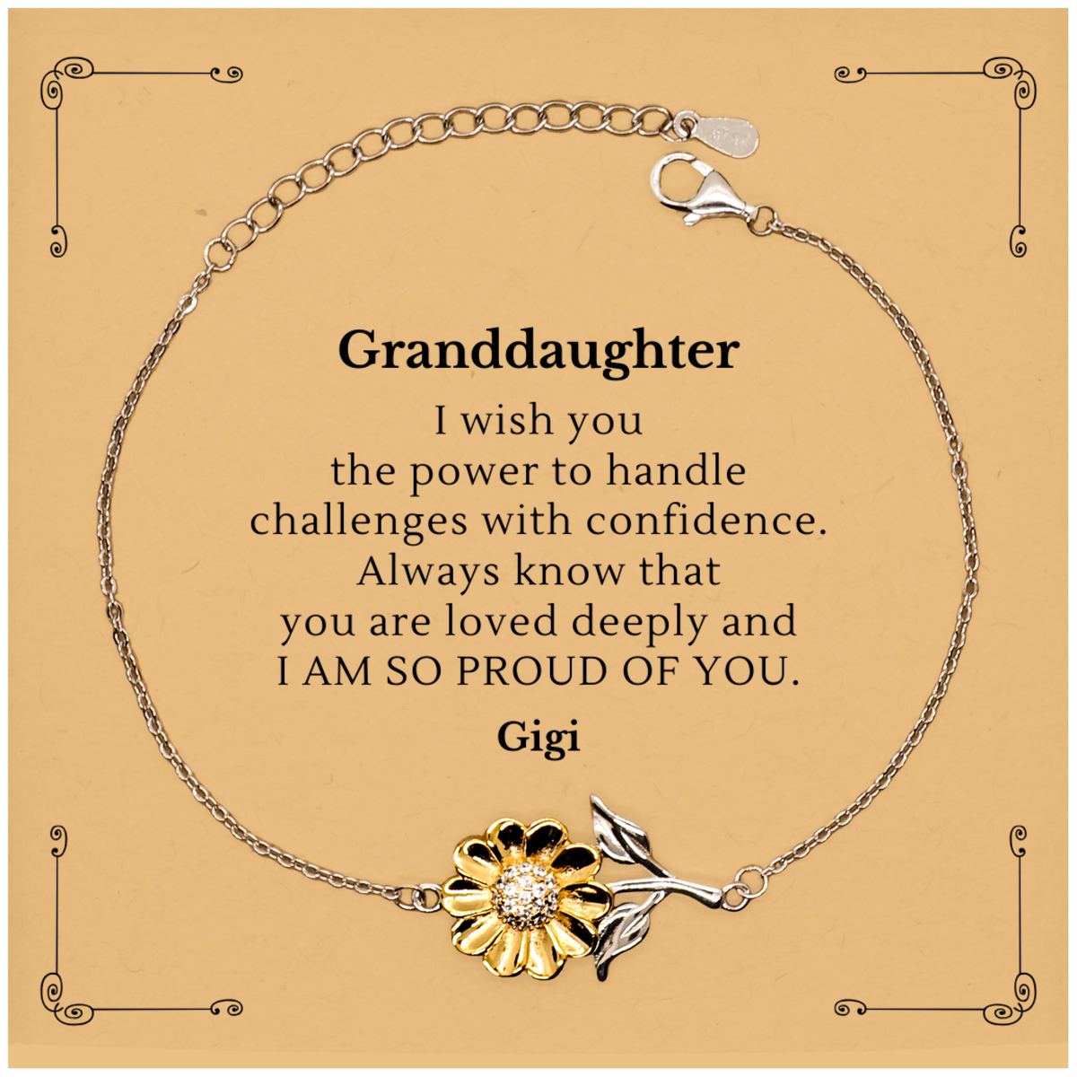 Granddaughter Sunflower Bracelet - Engraved with Love and Confidence for Graduation, Christmas, and Holidays - Inspirational Gift for Granddaughter from Gigi