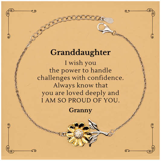 Granddaughter Bracelet Engraved with Love and Confidence, Perfect Gift for Birthday, Christmas, Graduation, or any Occasion - Sunflower Bracelet for Granddaughter I am proud of you