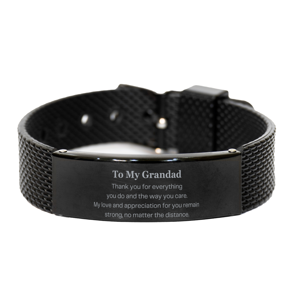 Grandad Engraved Black Shark Mesh Bracelet Thank You for Everything You Do and the Way You Care Perfect Grandad Christmas Gift Idea Appreciation for Grandad Veterans Day