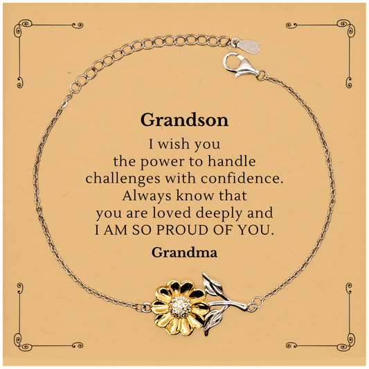 Grandson Sunflower Bracelet - Engraved with Love and Confidence for Graduation Gift, Birthday Present, and Christmas Surprise - Grandson I am so proud of you, Love from Grandma