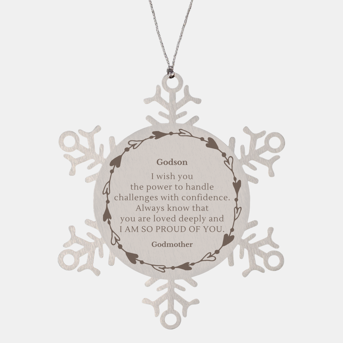 Godson Snowflake Ornament - Engraved Christmas Gift for Godson - Confidence and Love Filled Holiday Present from Godmother