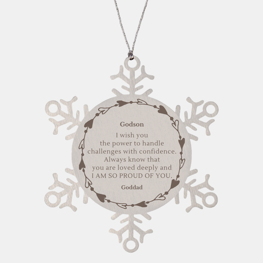 Godson Snowflake Ornament - Always Know You Are Loved, Goddad - Inspirational Christmas Gift for Godson