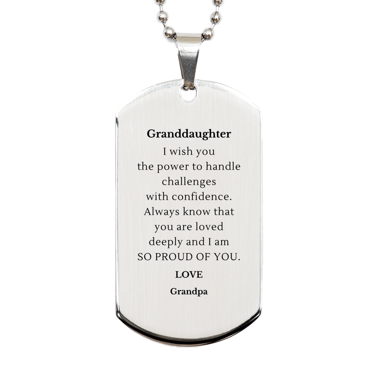 granddaughter silver dog tag engraved with inspirational quote perfect gift for birthday christmas graduation show your love and confidence grandpa