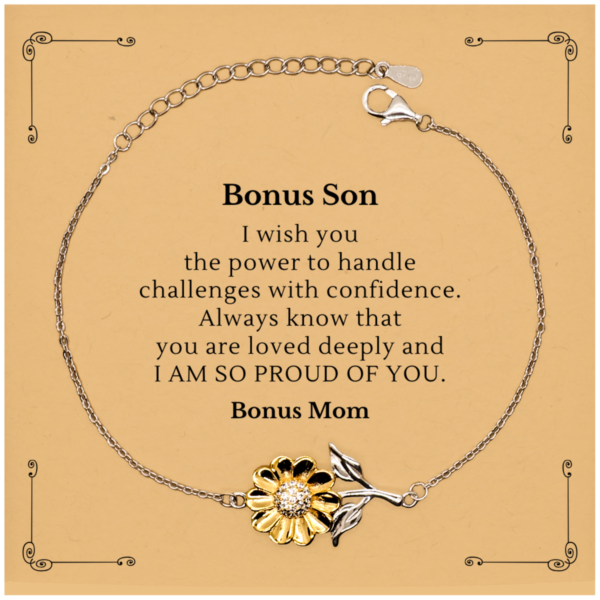 Bonus Son Sunflower Bracelet - Inspirational Gift for Stepsons Birthday, Graduation, and Holidays - Engraved with Love and Confidence from Bonus Mom