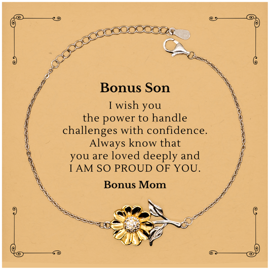 Bonus Son Sunflower Bracelet - Inspirational Gift for Stepsons Birthday, Graduation, and Holidays - Engraved with Love and Confidence from Bonus Mom