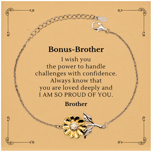 Bonus-Brother Engraved Sunflower Bracelet - Handle Challenges with Confidence, Veterans Day Gift for Brother, Inspirational Jewelry