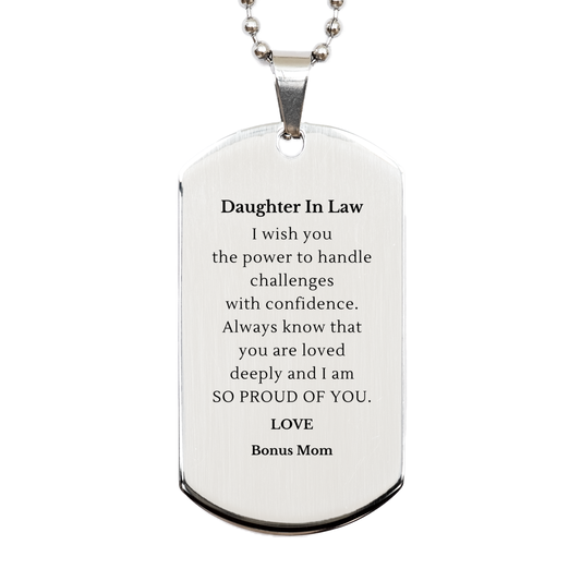 Daughter In Law Engraved Silver Dog Tag - Handle Challenges with Confidence, Gift for Birthday, Christmas, Graduation, Veterans Day