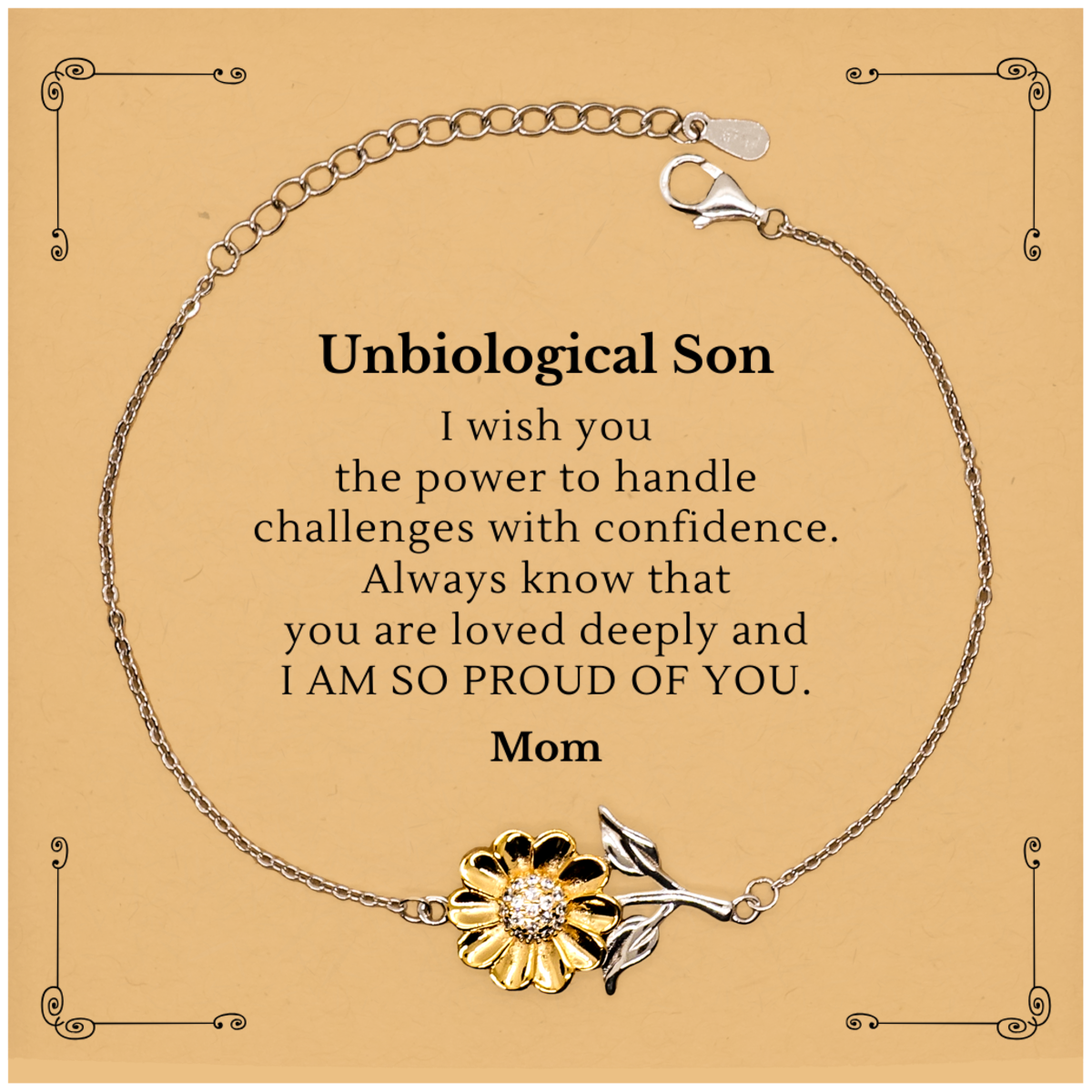 Unbiological Son Sunflower Bracelet Engraved Gift for Christmas, Graduation, and Holidays - Always Know You Are Loved and Make Your Mother Proud - Inspirational Bracelet for Unbiological Son