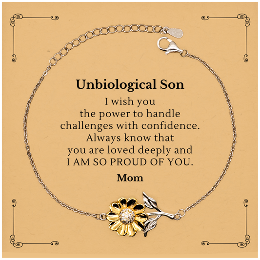 Unbiological Son Sunflower Bracelet Engraved Gift for Christmas, Graduation, and Holidays - Always Know You Are Loved and Make Your Mother Proud - Inspirational Bracelet for Unbiological Son