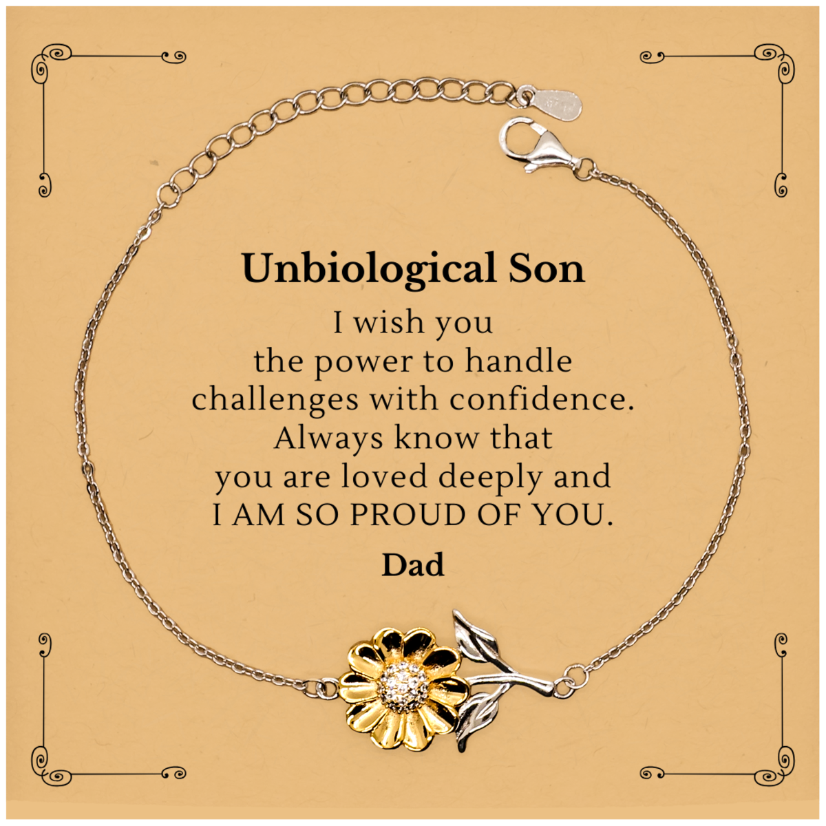 Unbiological Son Sunflower Bracelet Engraved Confidence Gift for Christmas