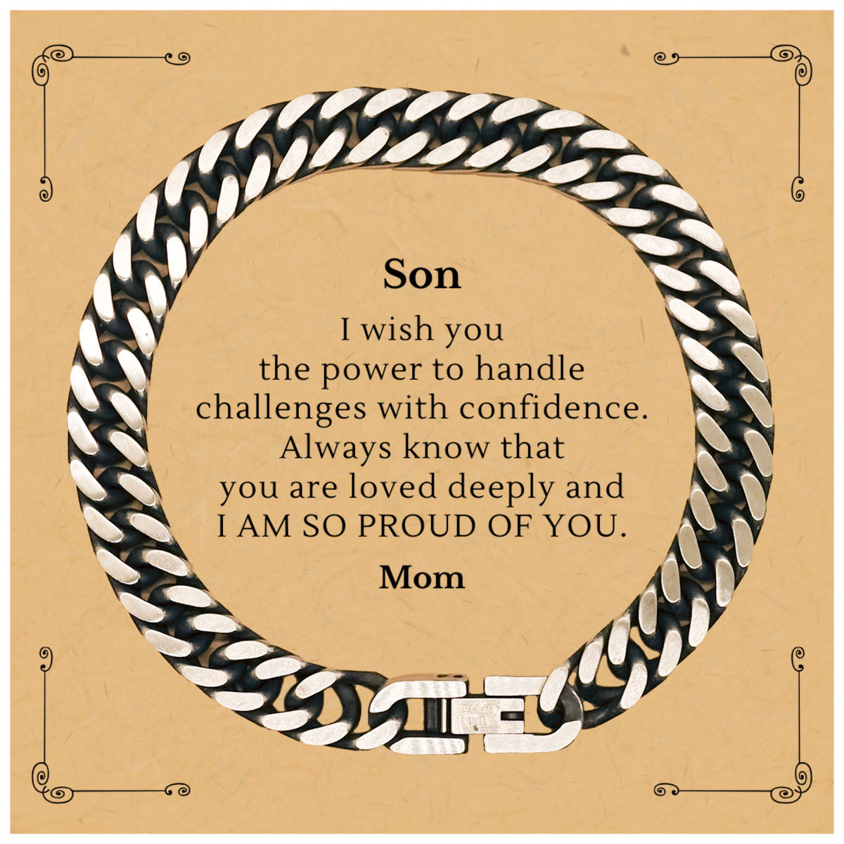 Gift for Son Engraved Cuban Link Chain Bracelet - Always Know You Are Loved - Sons Birthday Christmas Graduation Jewelry - Confidence Inspirational Unique Gift from Mom