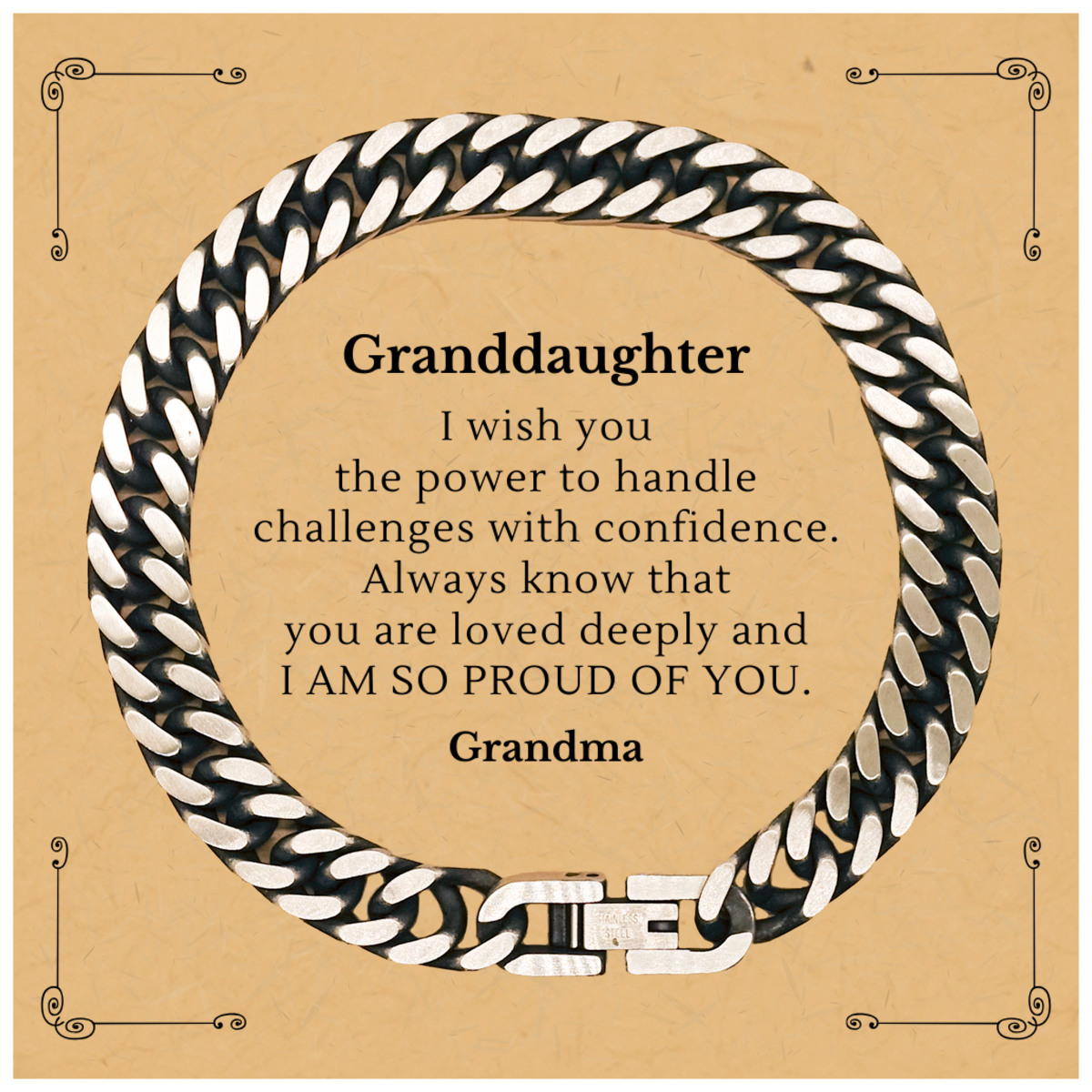 Granddaughter Cuban Link Chain Bracelet Engraved with Love and Confidence for Birthday Gifts from Grandma