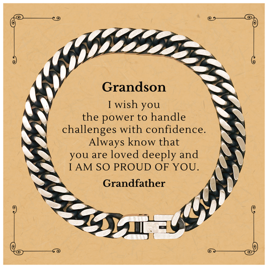 Grandson Cuban Link Chain Bracelet Engraved with Love and Confidence for Christmas Gift - A Special Token of Grandfathers Pride and Support