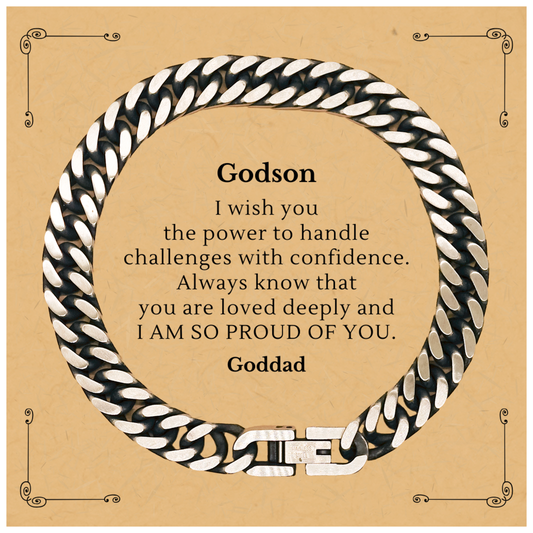 Unique Cuban Link Chain Bracelet Godson Gift Engraved with Love and Confidence for Graduation, Birthday, and Holidays