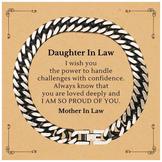 Daughter In Law Engraved Cuban Link Chain Bracelet Gift for Birthday - Confidence, Love, and Pride from Mother In Law - Unique Jewelry for Special Occasions