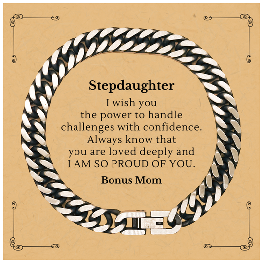 Stepdaughter, Cuban Link Chain Bracelet, Inspirational Confidence Gift for Birthday, Christmas, Graduation - Handle Challenges with Love and Pride from Bonus Mom