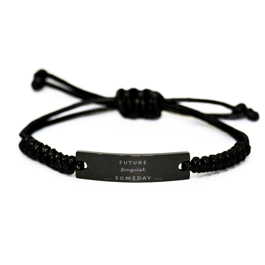 Future Linguist Black Rope Bracelet - Engraved Inspirational Confidence Gift for Graduation, Veterans Day, and Christmas