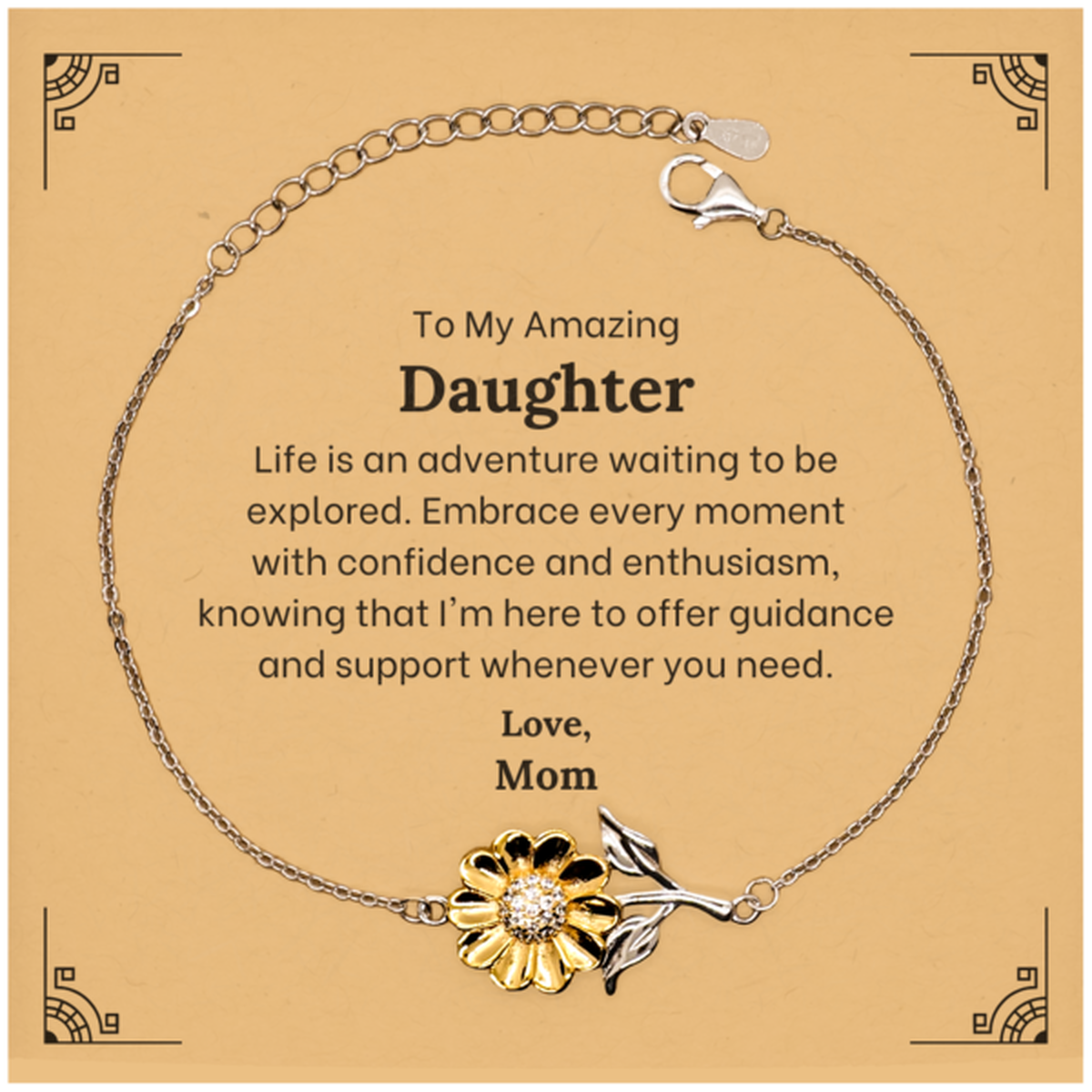 To My Amazing Daughter Supporting Sunflower Bracelet, Life is an adventure waiting to be explored, Birthday Unique Gifts for Daughter from Mom.