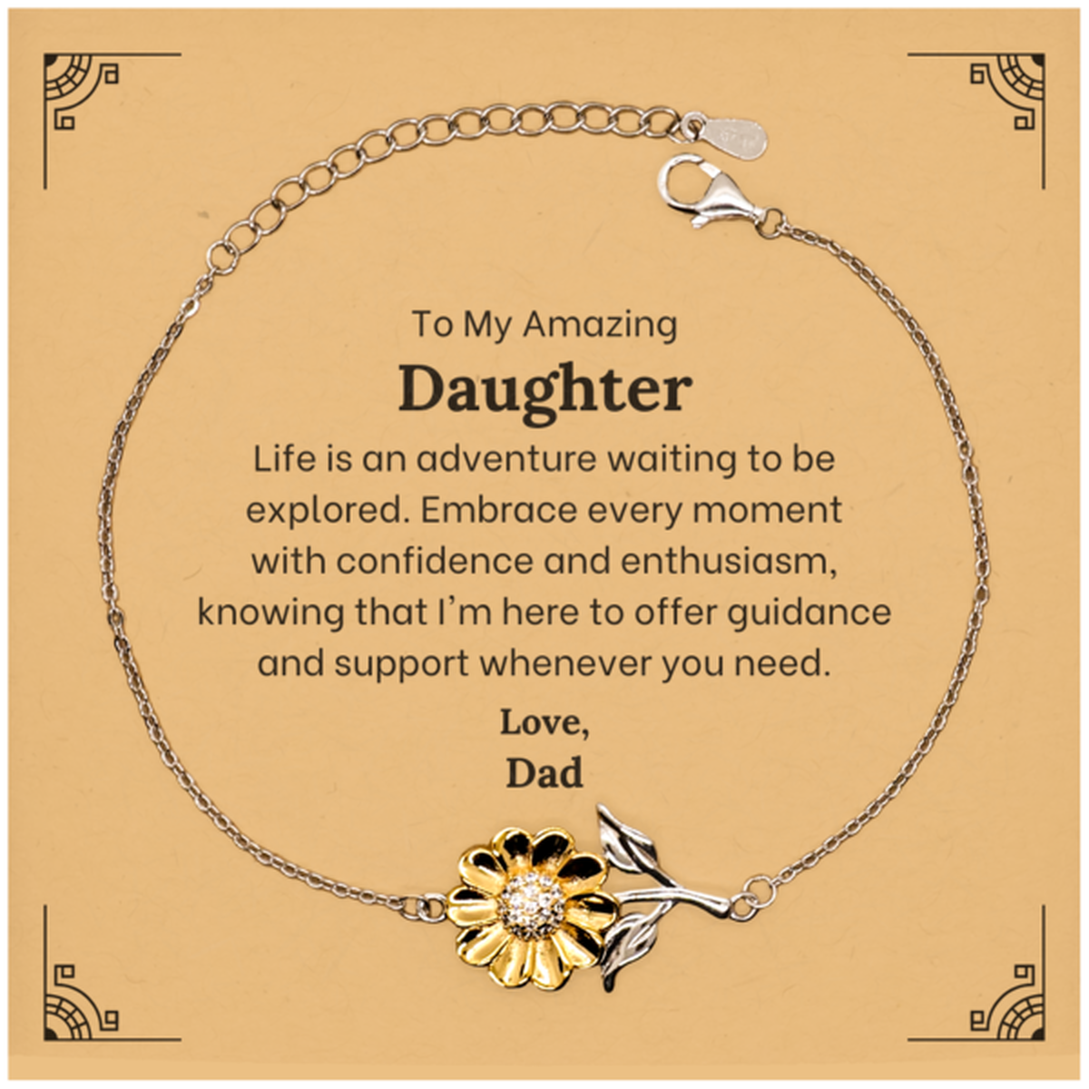 To My Amazing Daughter Supporting Sunflower Bracelet, Life is an adventure waiting to be explored, Birthday Unique Gifts for Daughter from Dad