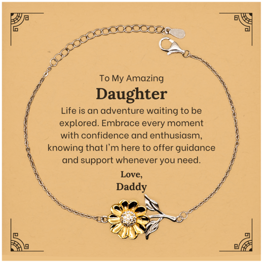 To My Amazing Daughter Supporting Sunflower Bracelet, Life is an adventure waiting to be explored, Birthday Unique Gifts for Daughter from Daddy