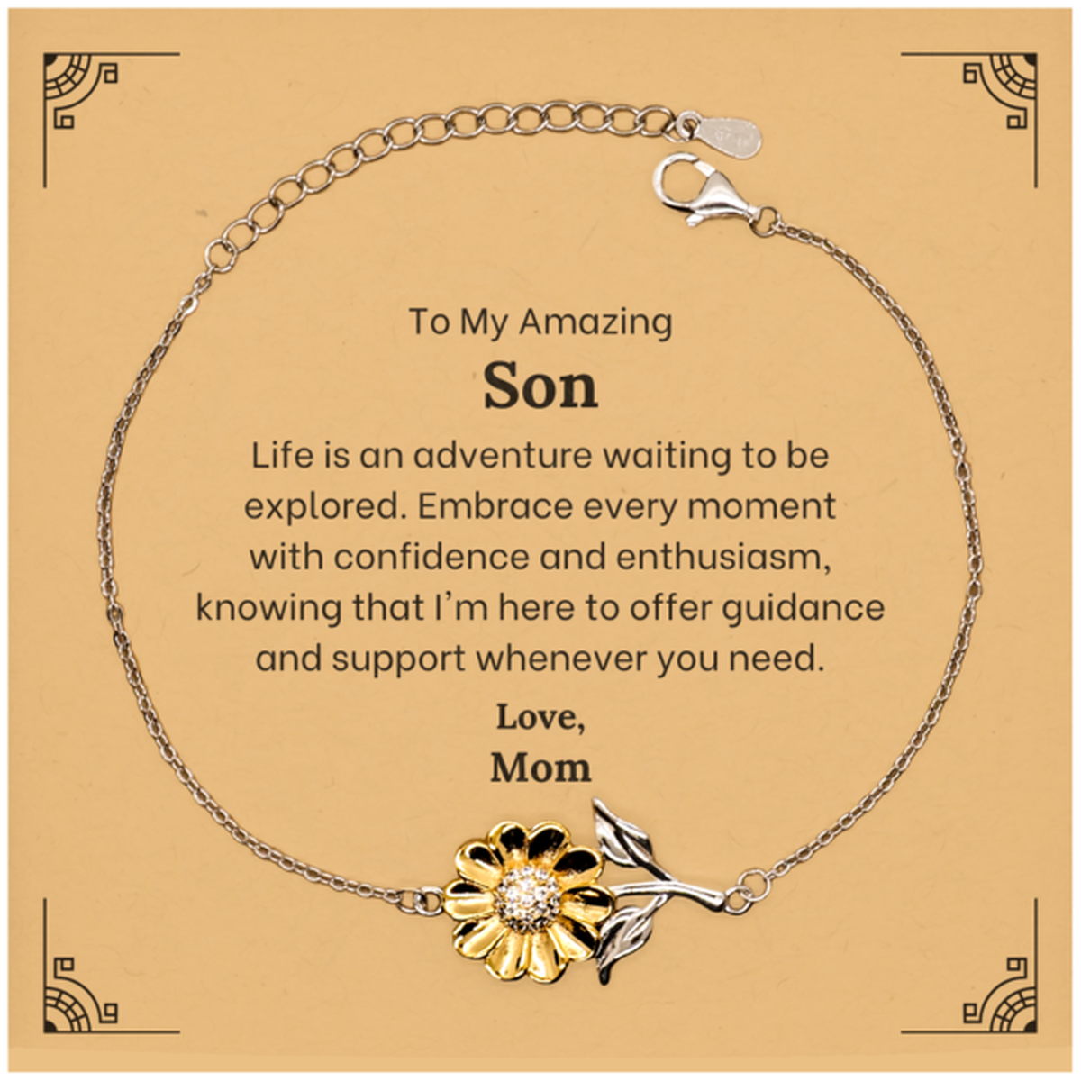 To My Amazing Son Supporting Sunflower Bracelet, Life is an adventure waiting to be explored, Birthday Unique Gifts for Son from Mom.