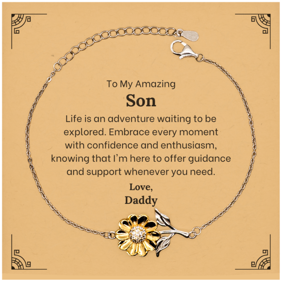 To My Amazing Son Supporting Sunflower Bracelet, Life is an adventure waiting to be explored, Birthday Unique Gifts for Son from Daddy