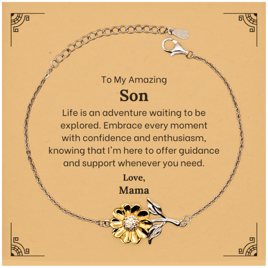 To My Amazing Son Supporting Sunflower Bracelet, Life is an adventure waiting to be explored, Birthday Unique Gifts for Son from Mama.